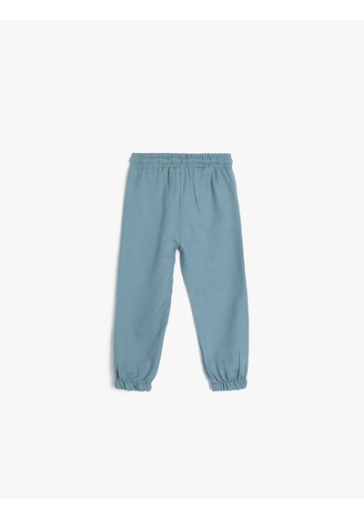 Koton Jogger Pantolon Beli Bağlamalı Lastikli Cepli Mavi 4smb40133tw Mavi