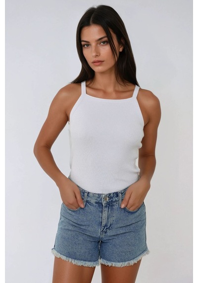 Hiccup Halter Yaka Fitilli Basic Üst Beyaz