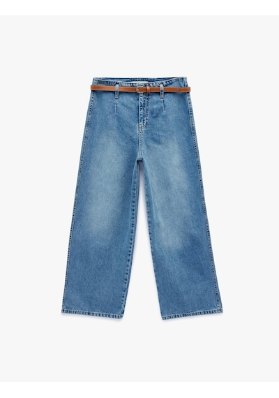 Koton Yüksek Bel Pamuklu Kemerli Kısa Geniş Paça Denim Pantolon - Wide Leg Jean Orta İndigo 6sal40096md İndigo Koton Yüksek Bel Pamuklu Kemerli Kısa Geniş Paça Denim Pantolon - Wide Leg Jean Orta İndigo 6sal40096md İndigo