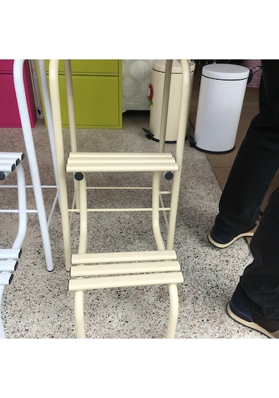 Metal Açılır Katlanır Tabureli Merdiven Sandalye Krem