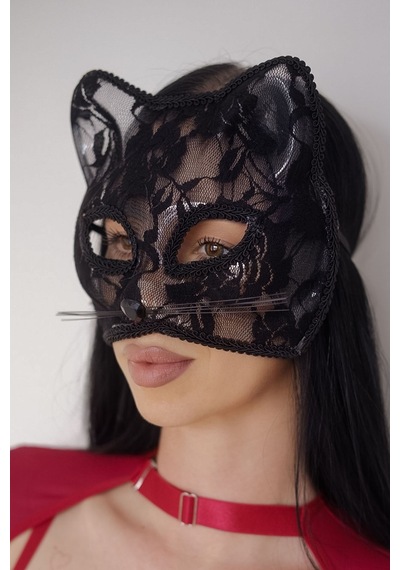 Kitten Dantel Maske - Siyah