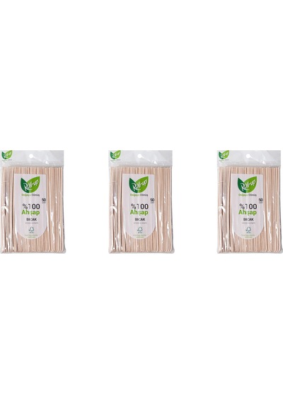 Roll-up Doğaya Dönüş Ekolojik Doğal Doğa Dostu %100 Ahşap Bıçak - 16 Cm. - 50'li 3 Paket Ahşap