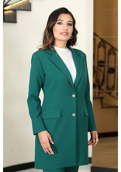 Raika Moda Parla Ceket Pantolon Şık Tesettür Takım Zümrüt