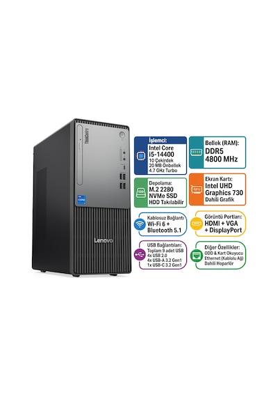 Lenovo ThinkCentre Neo 50T Gen 5 12UD002CTR-015 i5-14400 48 GB 2 TB SSD W11P Masaüstü Bilgisayar Lenovo ThinkCentre Neo 50T Gen 5 12UD002CTR-015 i5-14400 48 GB 2 TB SSD W11P Masaüstü Bilgisayar