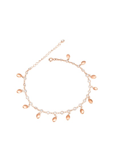 Brezza Lusso Jewelry Damla Pullu Sallantılı Full Taşlı Su Yolu Gümüş Kadın Ayak Halhal Rose