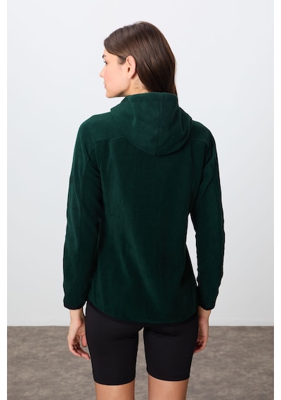 Tommy Life Çam Yeşili Kalın Yumuşak Dokulu Kapüşonlu Standart Fit Nakışlı Polar Kadın Sweatshirt -97287 Yeşil