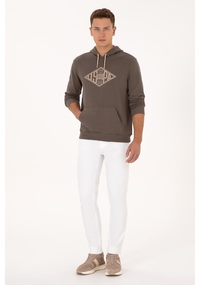 U.S. Polo Assn. Erkek Regular Fit Kapüşonlu Vizon Sweatshirt 2232255
