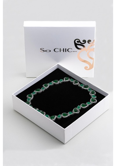 So Chic Aura Işıltısı 18 Ayar Beyaz Altın Kaplama 42 Cm Gümüş Tasarım Gerdanlık Rodyum