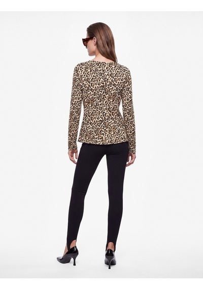 Koton Slim Bisiklet Yaka Uzun Kollu Leopar Desenli Peplum Hırka Bej Desenli 7wak30126ek Ekru