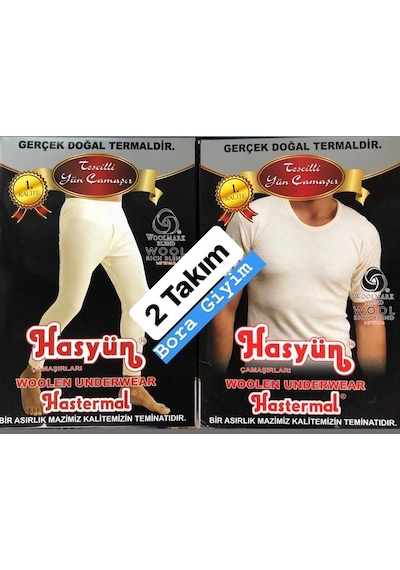 Hasyün Erkek Yarım Kol Don 2 Takım Yün Içlik Termal Içlik Doğal T