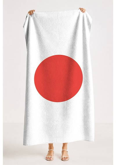 Japon Bayrağı Minimalist Plaj Havlusu - Kırmızı Beyaz Marine Havuz Deniz Banyo Sahil Örtüsü Donuk Zambak