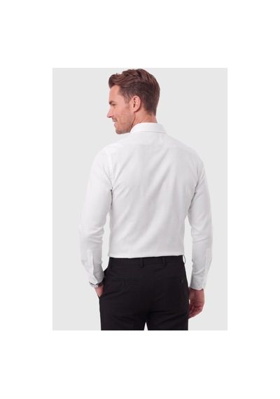 Deepsea Erkek %97 Pamuk Slim Fit Dar Kesim Petek Dokulu Likralı Örme Beyaz Gömlek 2600707