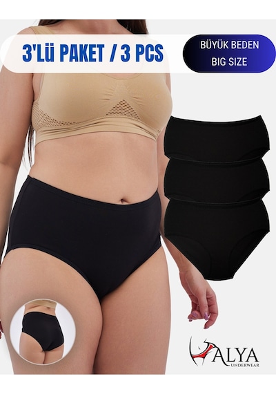 Alya Underwear Kadın Battal Külot - 3 Adet Ten 5xl, 6xl, 7xl Siyah
