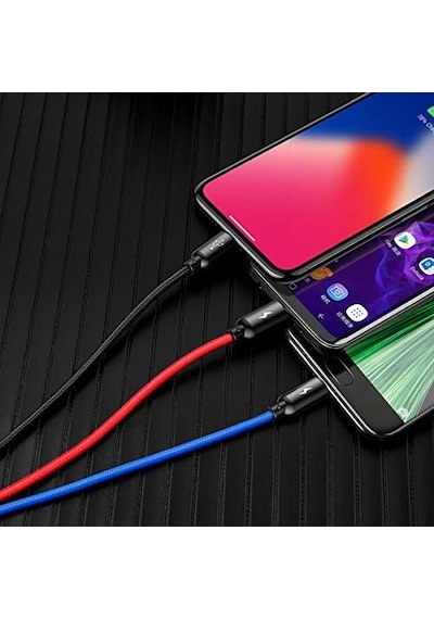 3 İn 1, Lightning İçin Şarj & Data Aktarım, Micro Usb & Usb-c İçin Şarj Kablosu, 0.3 Metre, Siyah