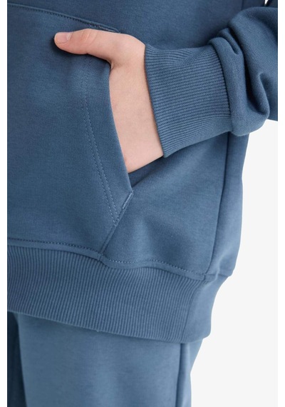 Defacto Erkek Çocuk Basic Düz Kapüşonlu Sweatshirt E9558a825auın257 Indigo
