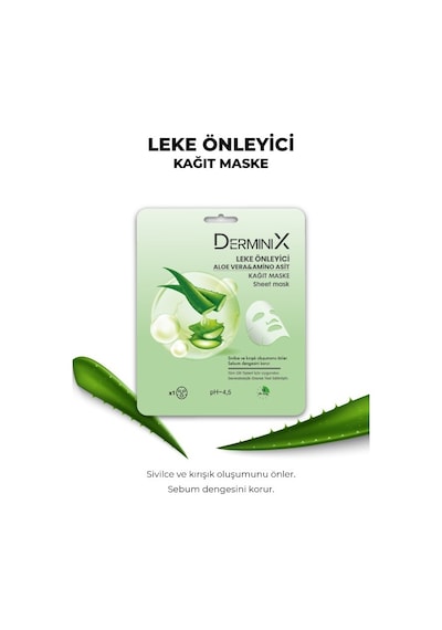 Derminix Aloe Vera & Amino Asit İçerikli Leke Önleyici Kağıt Yüz Maskesi