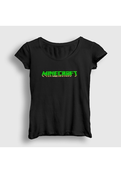 Presmono Kadın Logo Minecraft T-shirt Siyah