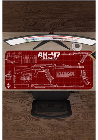 Ak 47 Siyah Kalaşnikov Cs Dikişli Kauçuk Oyuncu Mousepad - 90x40 Gaming Mouse Pad Ak-47 Bordo / Kırmızı