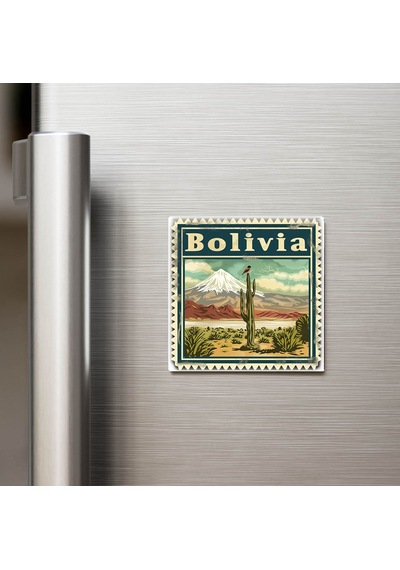 Bolivya Bolivia - Posta Pulu Temalı Ülke - Baskılı Buzdolap Magneti Kare - 9x9 Cm