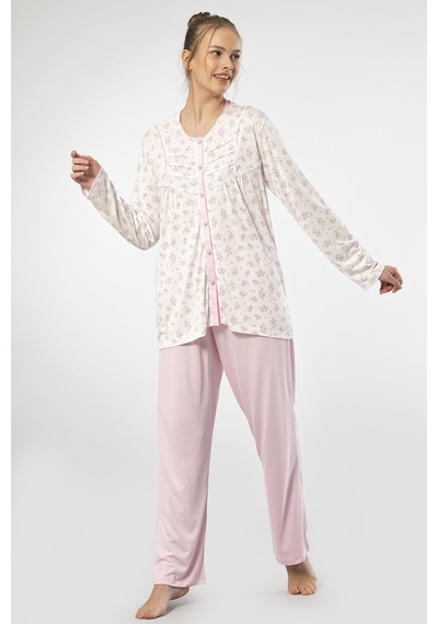 Türen 3367 Kadın Büyük Beden Uzun Kollu Pijama Takım-pembe Pembe