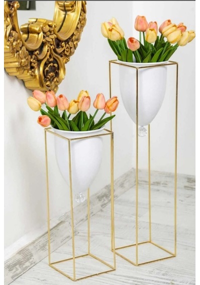Besthırdavat Beyaz Gold Metal Saksı 2'li