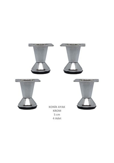 Adilon Konik Ayak, Zamak, Krom, 5 cm, Dolap, Mobilya, Puf Ayağı (4 Adet)