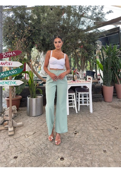 WeShaya Mint Likralı Palazzo Pantolon Mint