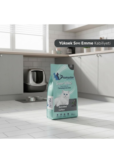 Süper Beyaz Doğal Bentonit Topaklanan Kedi Kumu Aktif Karbon Kokulu 5 Lt