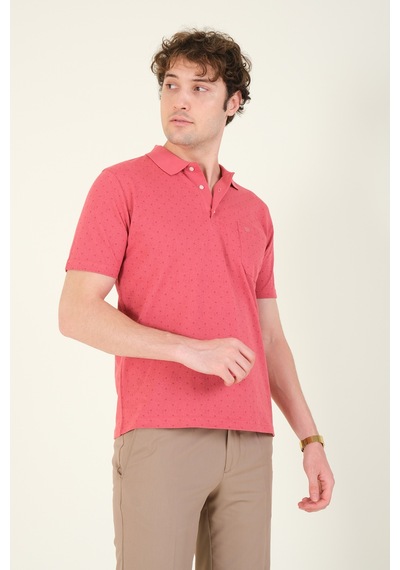 Giyim Dünyası Erkek Desenli Cepli Polo Yaka T-shirt Gül 001