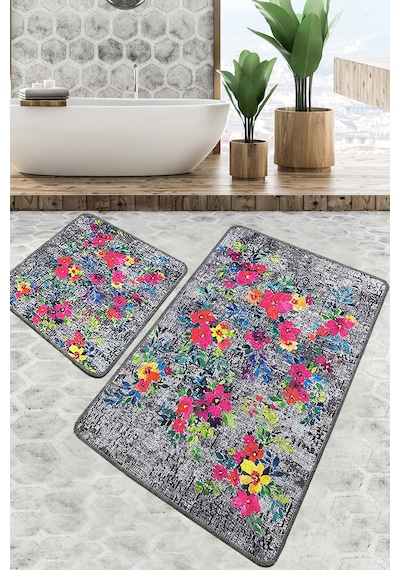 Etova Banyo Halısı Djt 2 Li Set Banyo Halısı Paspas Yıkanabilir Kaymaz Çok Renkli