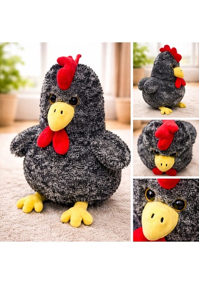Sesli Öten Çilli Horoz Peluş 30 Cm Siyah