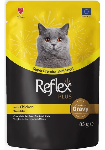 Reflex Plus Tavuklu Gravy Soslu ve Et Parçacıklı Yetişkin Kedi Yaş Maması 85 G