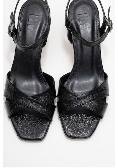 Luvishoes Luvi Shoes Melin Siyah Desenli Çapraz Bantlı Kadın Topuklu Ayakkabı Siyah Yılan