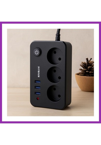 Bezos Anahtarlı Termal Korumalı 3'lü Priz + 3xusb 2.1a 2m Uzatma Kablosu Siyah Bty
