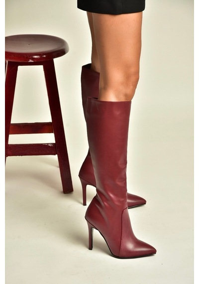 Fox Shoes N372530109 Bordo İnce Topuklu Kadın Çizme