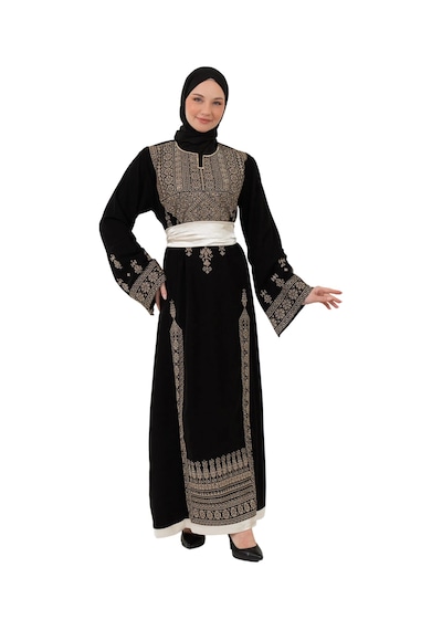 Zaytoon Filistin Nakışlı Modern Siyah Kaftan Elbise - Geleneksel Şıklık Gold