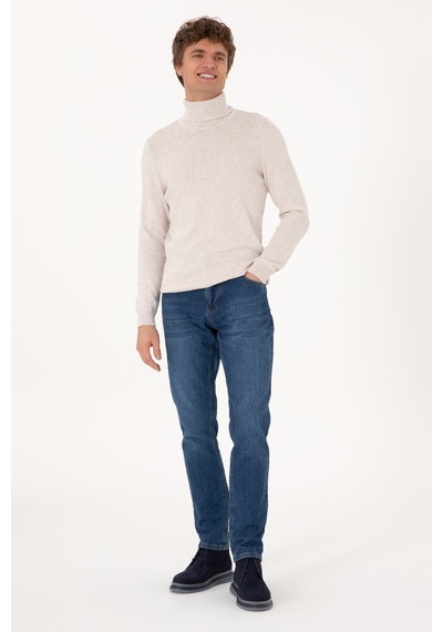 U.S. Polo Assn. Erkek Slim Fit Boğazlı Yaka Taş Basic Kazak 50288884-VR225