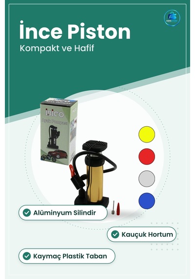 Dikey İnce Pistonlu Ayak Pompası Oto Bisiklet Top Hava Metal Sili