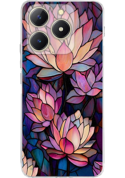 Printify Realme C61 İle Uyumlu Vitray Sessiz Lotus Tasarımlı Şeffaf Silikon Kılıf Şeffaf