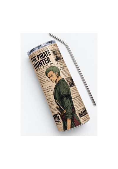 Anime Severlere Özel One Piece Zoro Desenli Hediye Seti Termos, Kupa, Bardak Altlığı 3'lü Hediye Paketi