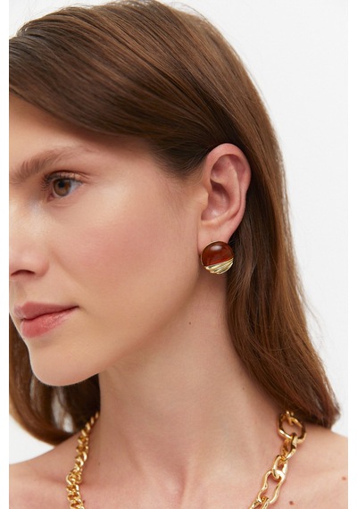 Damla Taşlı Gold Detaylı Küpe