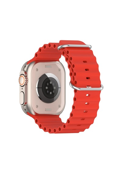 Caseonn Apple Watch Uyumlu Series 9 45mm Kordon Suya Dayanıklı Okyanus Silikon Kayış Kırmızı
