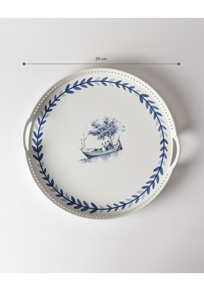 Savais Yuvarlak Örgü Tepsi - Mavi/beyaz 8684427233856 Çok Renkli