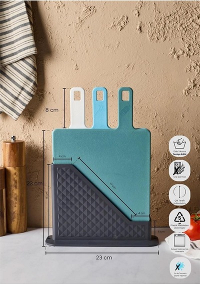 Brice 4 Parça Standlı Kesme Tahtası Set Çok Renkli