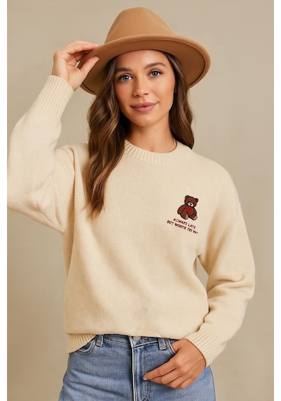 Fashion Friends Nakışlı Kadın Kazak 25k0313k1 Ekru