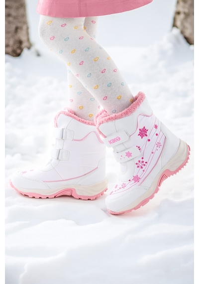 Kiko Kids Kartanesi Cırtlı Kız Çocuk Kar Bot Soğuk Suya Dayanıklı Beyaz - Pembe 001