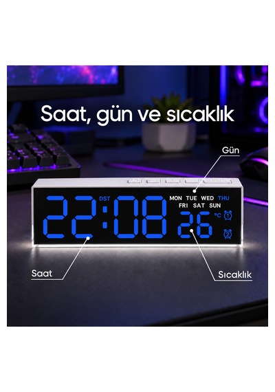 Akıllı Led Dijital Masa Saati Lacivert Renk