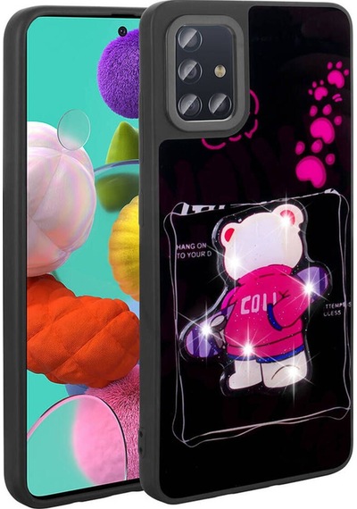 Galaxy A51 Kılıf Parlayan Kabartmalı İkonik Figürlü Zore Amas Silikon Kapak Siyah