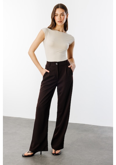 Genius Store Kadın Oversize Palazzo Pantolon Pantolon-001 Kahverengi