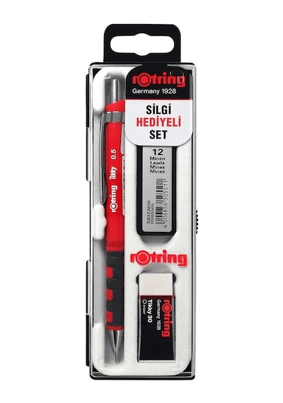 Rotring Tikky Versatil Kalem 0.5 MM Kırmızı Okul Seti + Silgi + Uç